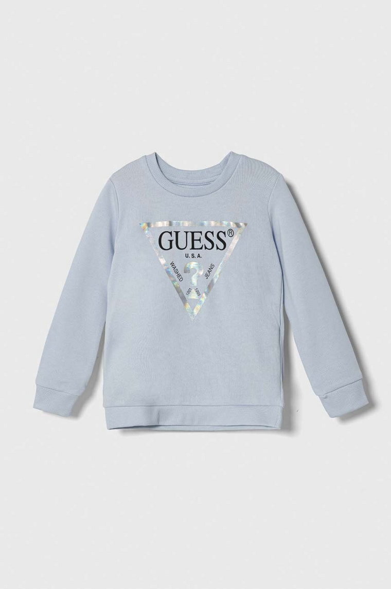 Guess bluza bawełniana dziecięca kolor fioletowy z nadrukiem