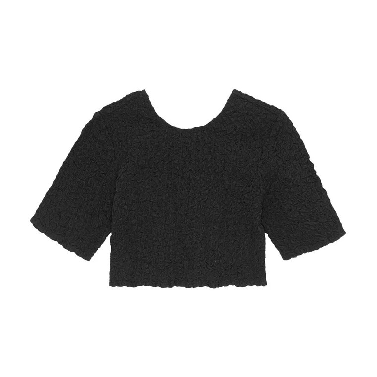 Czarny Smocked Crop Top Ganni