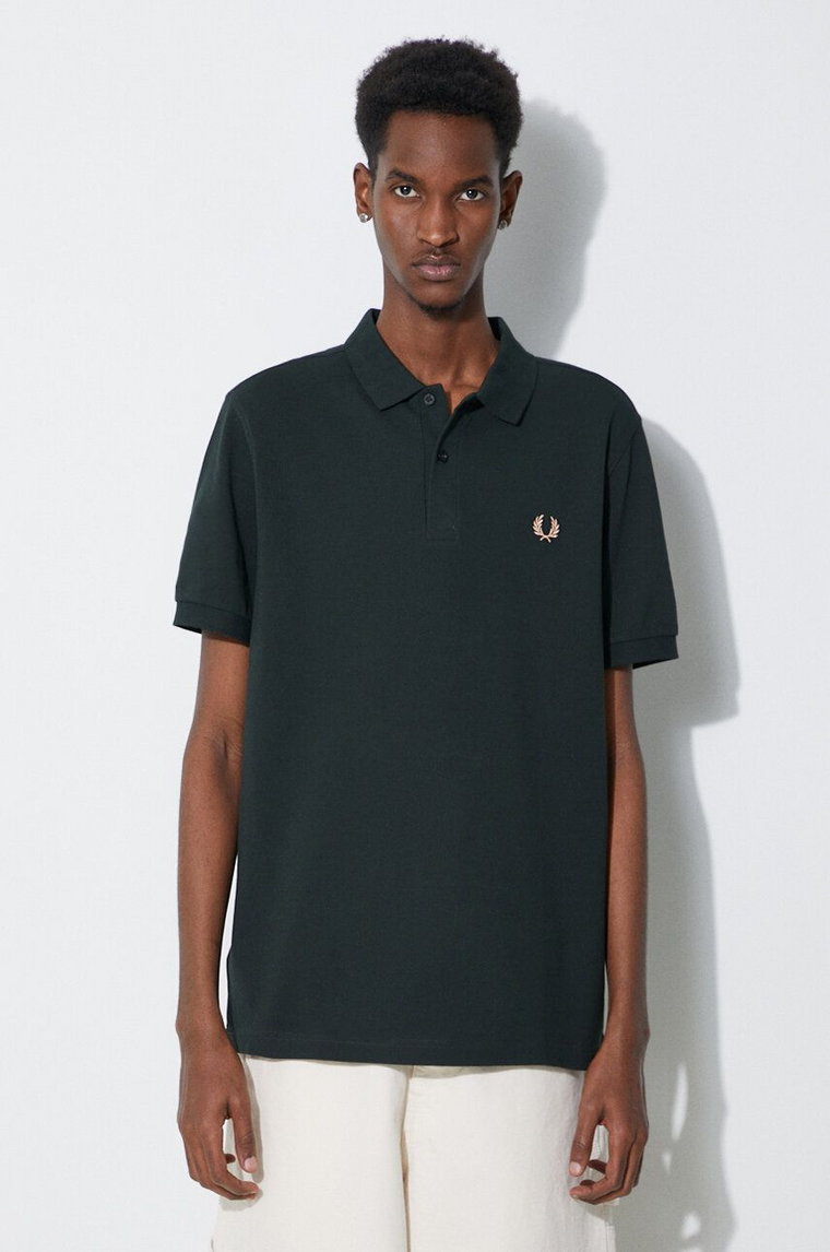 Fred Perry polo bawełniane Plain Shirt kolor zielony z aplikacją M6000.V10