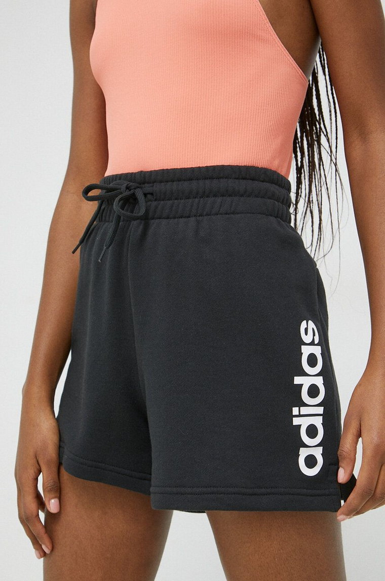 adidas szorty bawełniane kolor czarny z nadrukiem high waist IC4442