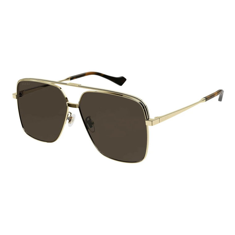 Luksusowe złote okulary przeciwsłoneczne z ciemnobrązową soczewką Gucci