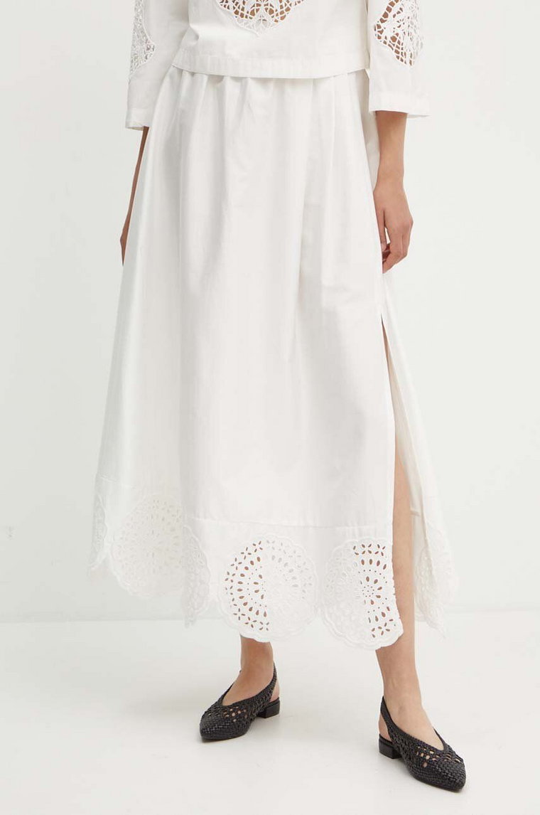 Sisley spódnica bawełniana kolor biały maxi rozkloszowana