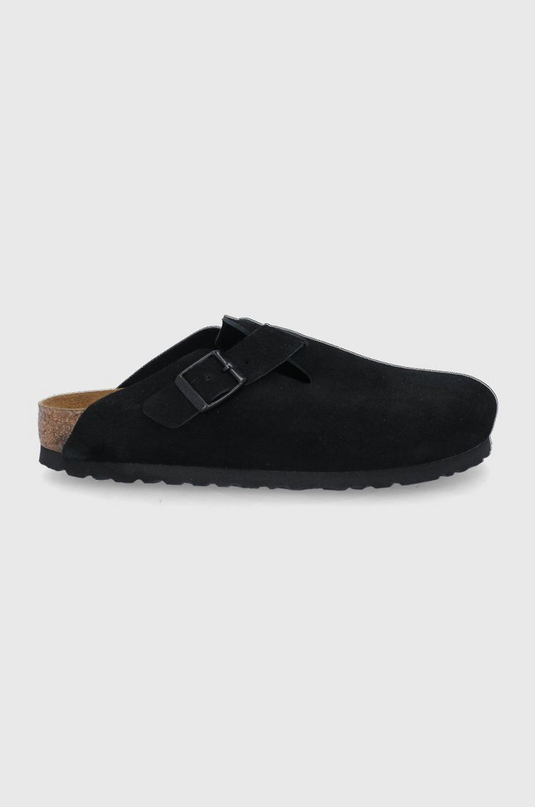 Birkenstock klapki zamszowe Boston damskie kolor czarny