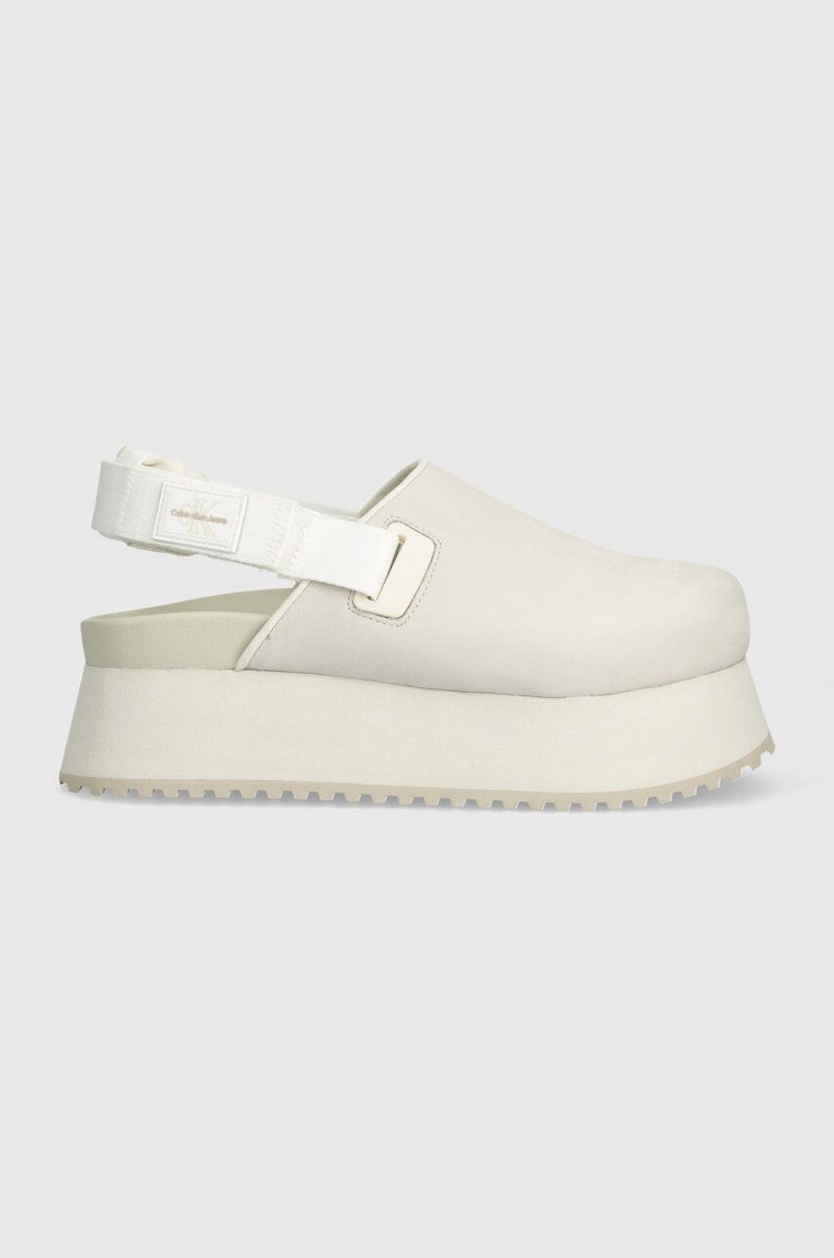 Calvin Klein Jeans klapki SLING CLOSE TOE FLATFORM BTW damskie kolor beżowy na platformie YW0YW01439