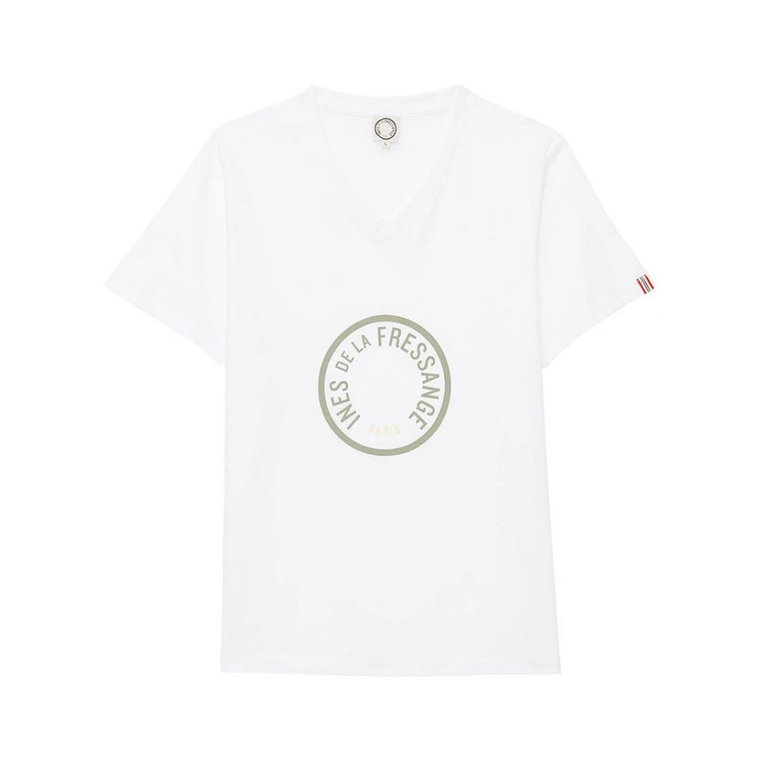 Zielony T-shirt z dekoltem V i logo Ines De La Fressange Paris