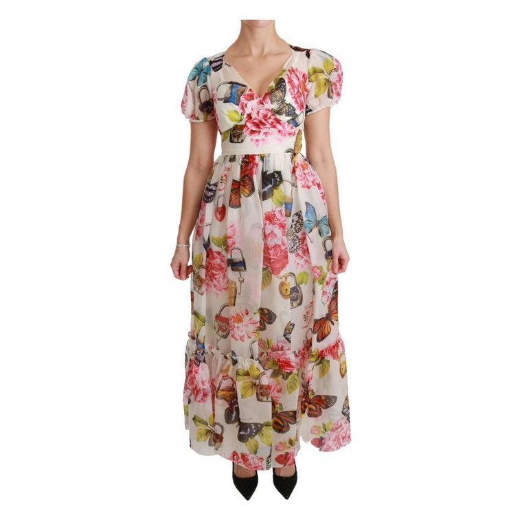 Silk Butterfly A-Line Shift Gown Dress Dolce & Gabbana