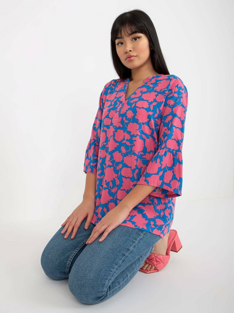 Bluzka z nadrukiem różowy casual codzienna dekolt w kształcie V rękaw 3/4 odzież ekologiczna