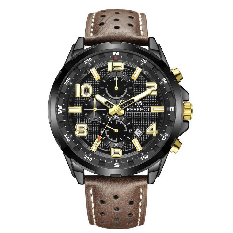 Brązowy zegarek męski pasek duży solidny Perfect CH05L czarny