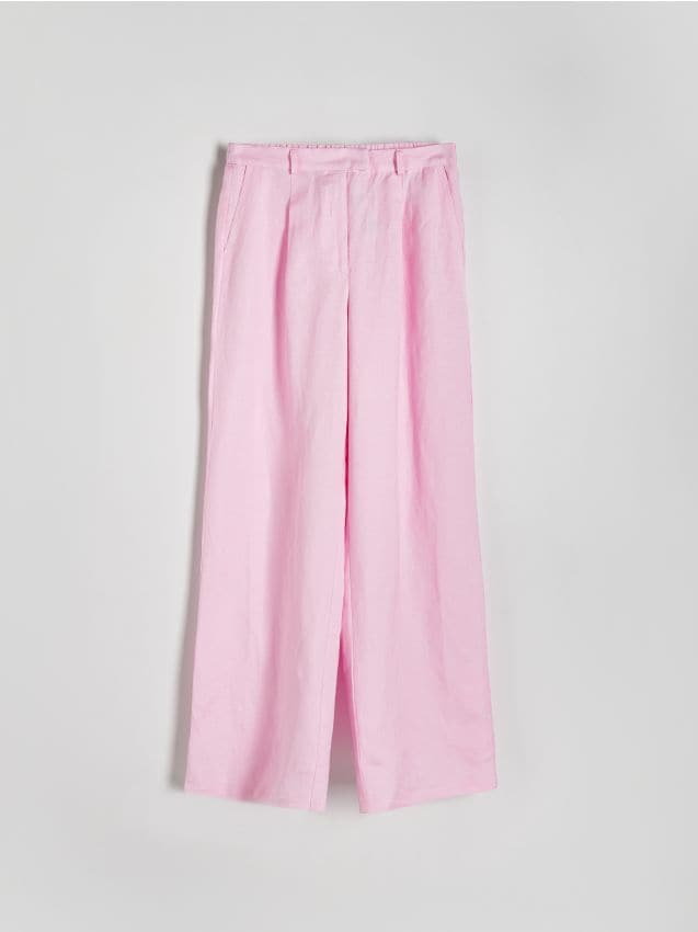 Reserved - Spodnie z lnem i wiskozą - pastelowy róż