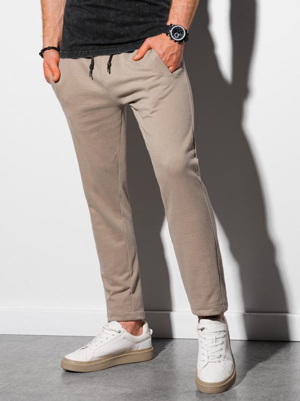 Spodnie męskie dresowe bez ściągacza na nogawce - beżowe V4 P946
