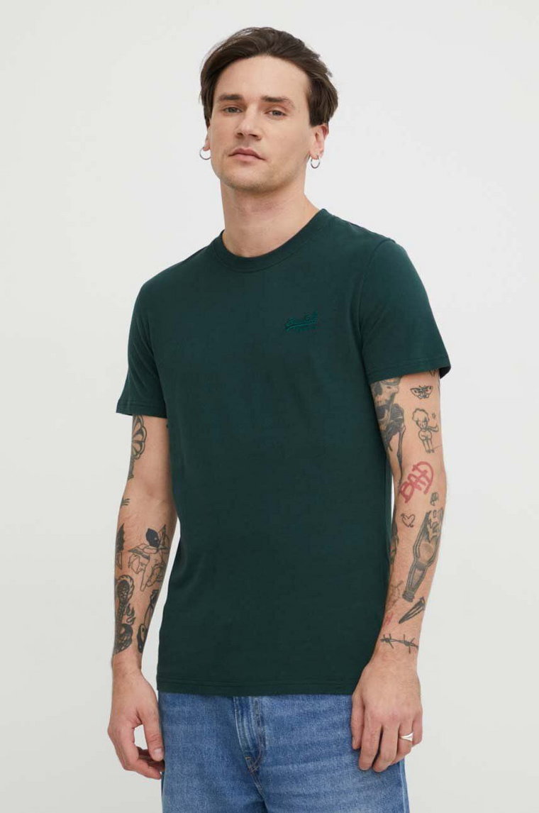 Superdry t-shirt bawełniany męski kolor zielony gładki