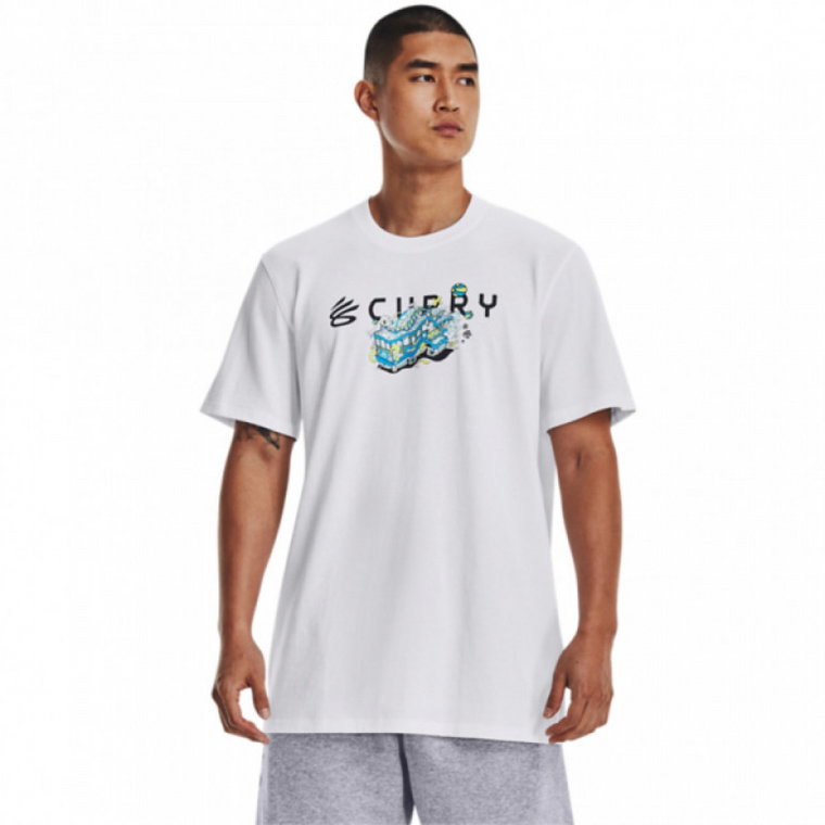 Męski t-shirt z nadrukiem Under Armour  Curry Trolly Heavyweight Short Sleeve - biały