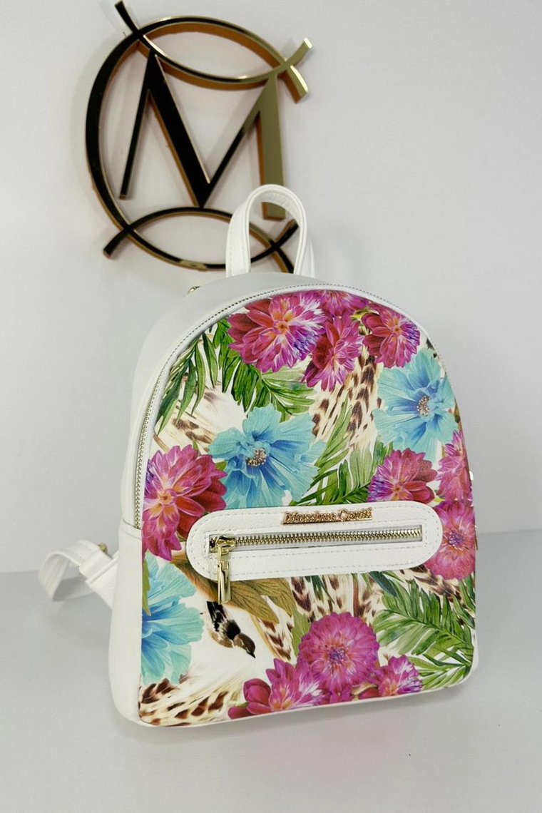 Plecak damski z kwiatowym printem MASSIMO CONTTI biały