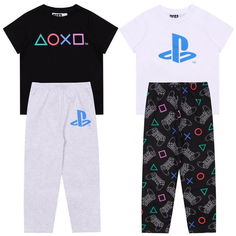 2x Biało-czarna, chłopięca piżama Playstation, OEKO-TEX 7-8lat 128 cm