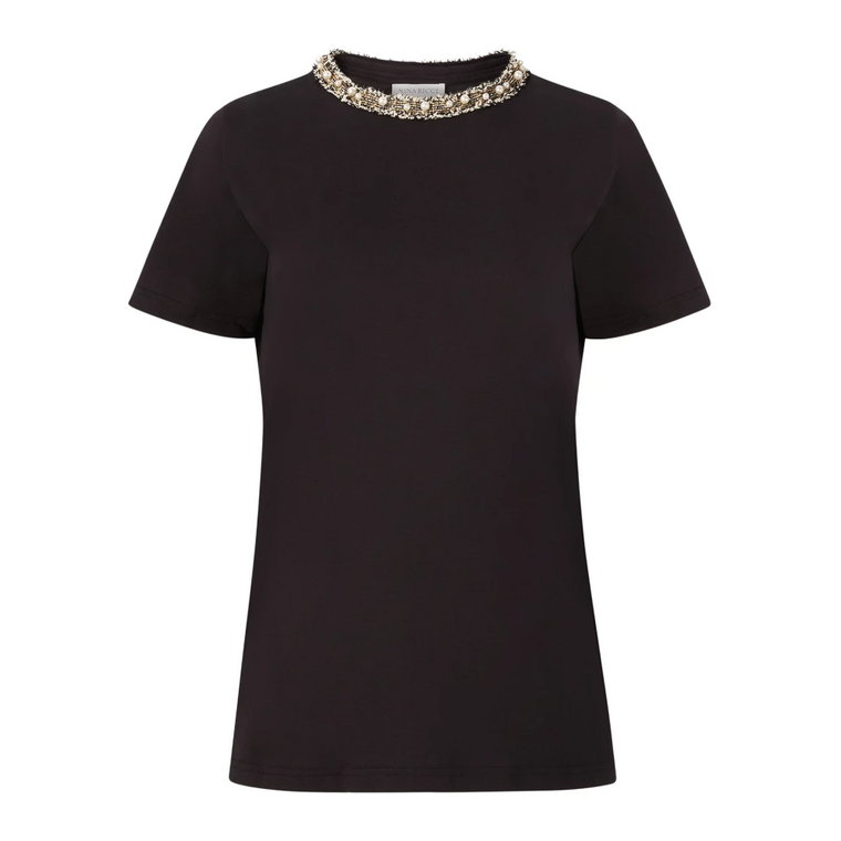 Czarna Beaded Neckline T-Shirt Nina Ricci