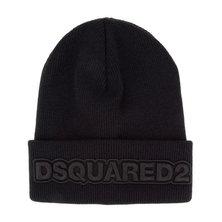 Czarna wełniana czapka beanie, Stylowa i ciepła Dsquared2