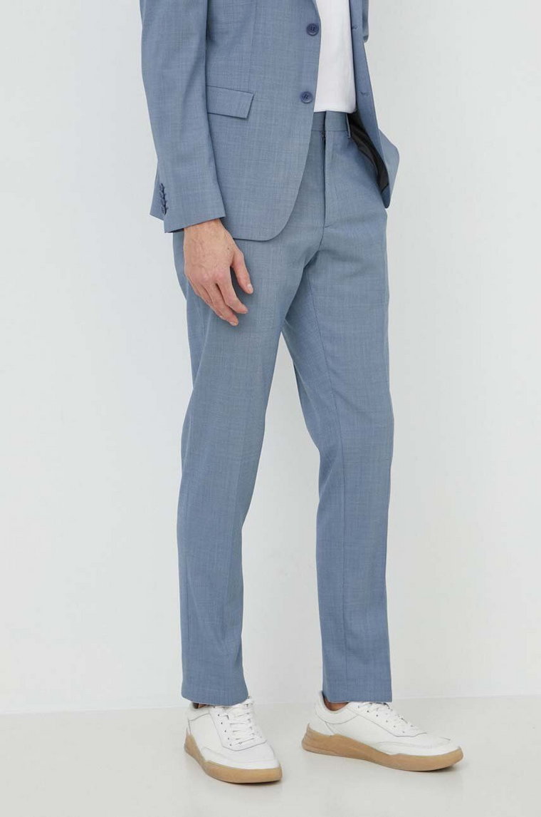 Calvin Klein spodnie z domieszką wełny kolor niebieski dopasowane