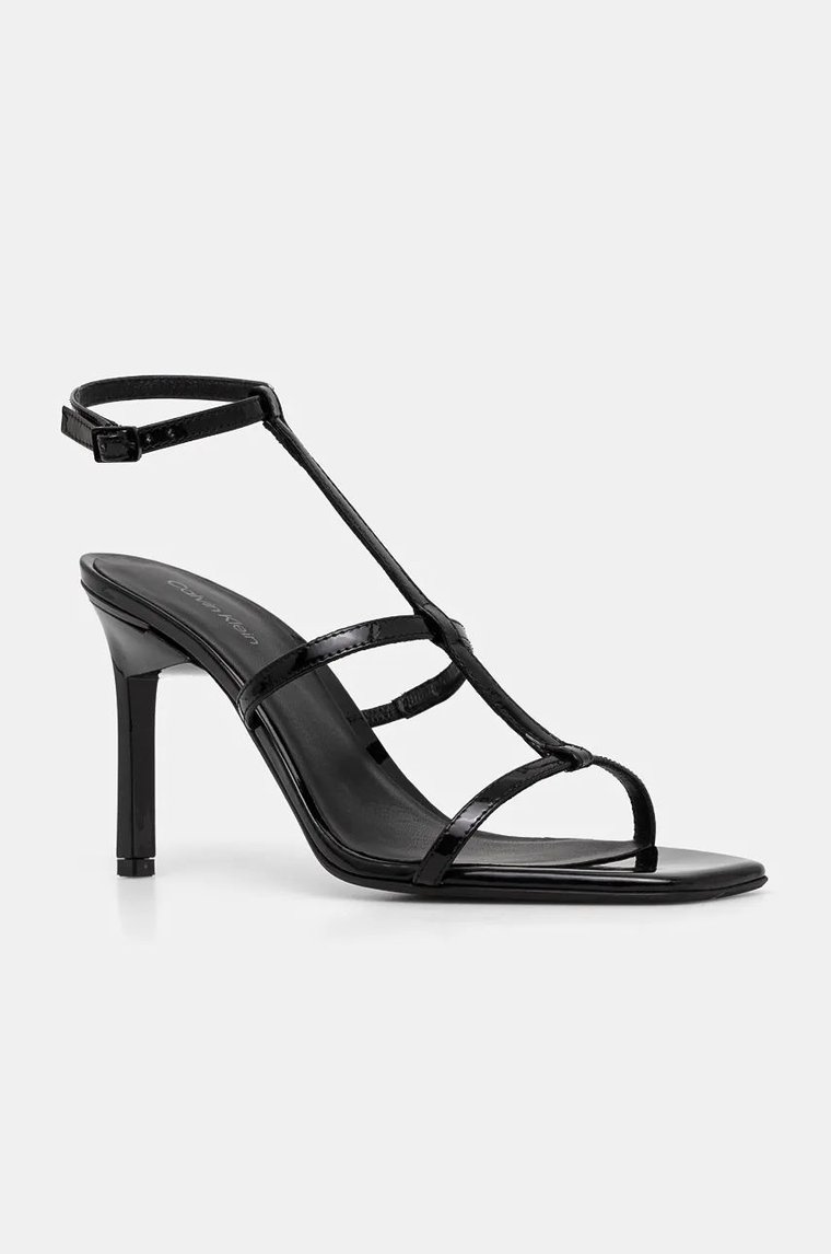 Calvin Klein sandały skórzane HEEL GLADI SANDAL 90 PAT kolor czarny HW0HW02312