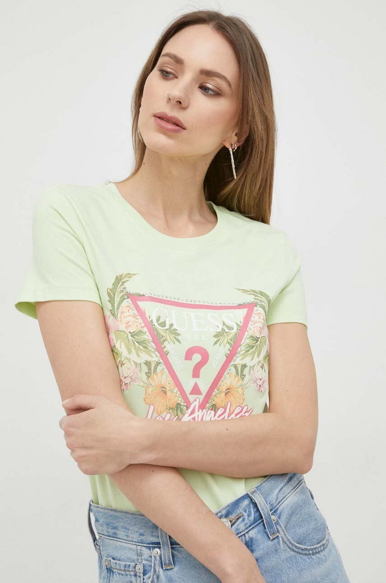 Guess t-shirt damski kolor zielony