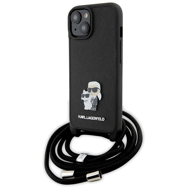 Karl Lagerfeld KLHCP15SSAKCPSK iPhone 15 6.1" hardcase czarny/black Crossbody Saffiano Metal Pin Karl & Choupette