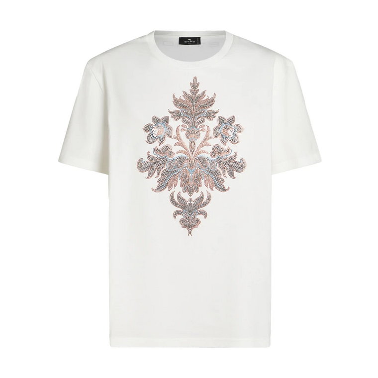 Kwiatowy Haftowany T-shirt z okrągłym dekoltem Etro