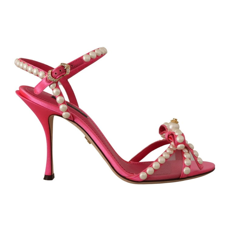 Glamour Różowy Satynowy Perełkowy Kryształowe Obcasy Dolce & Gabbana