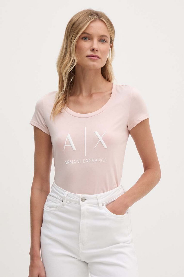 Armani Exchange t-shirt bawełniany kolor różowy