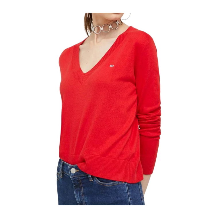 Czerwony Sweter z Małym Logo Tommy Jeans