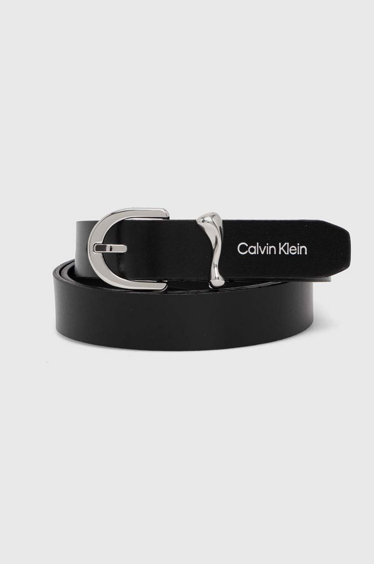 Calvin Klein pasek skórzany damski kolor czarny