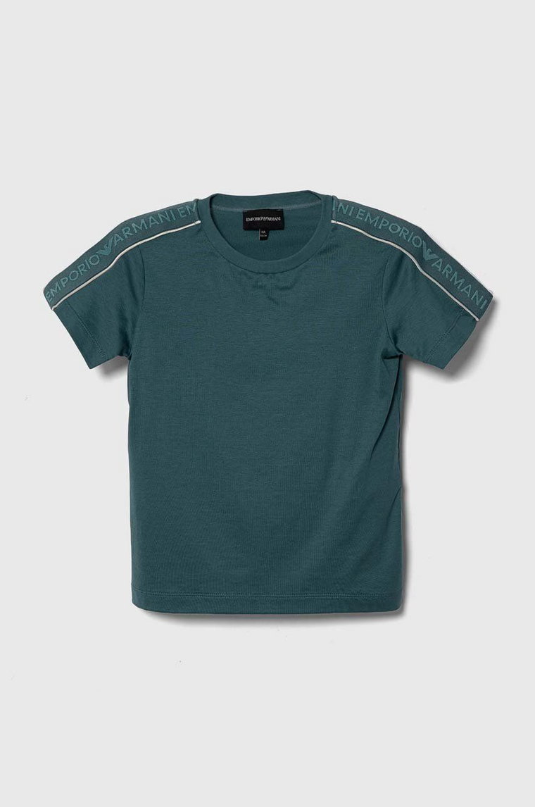 Emporio Armani t-shirt bawełniany kolor turkusowy z aplikacją