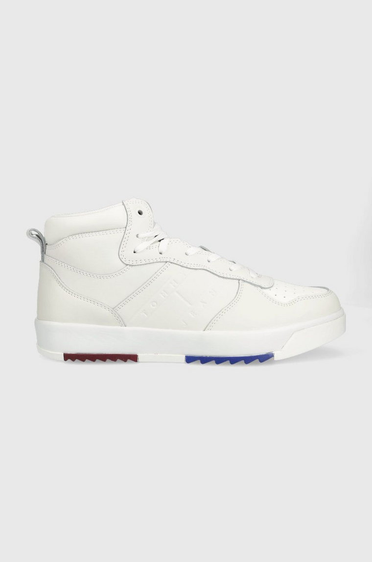 Tommy Jeans sneakersy skórzane Leather Basket Midcut kolor biały