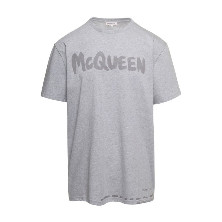 Szara Oversize`owa Koszulka z Tonalnymadrukiem Logo Alexander McQueen