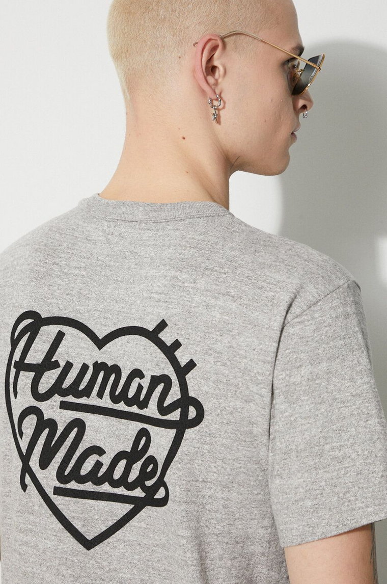 Human Made t-shirt bawełniany Heart Badge męski kolor szary z nadrukiem HM26CS002