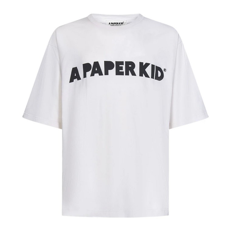 Kremowa Biała Koszulka z Nadrukiem Logo A Paper Kid
