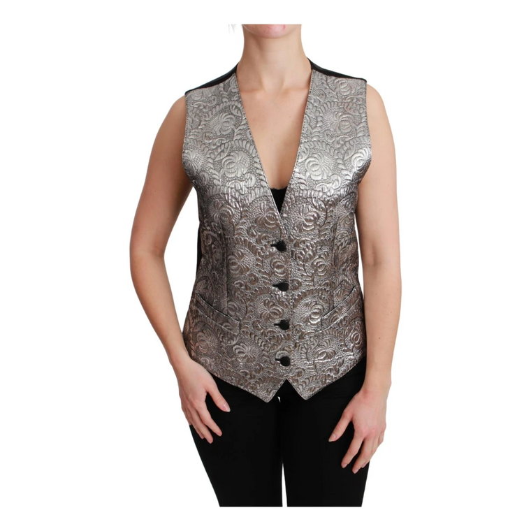 Silver Brocade Sleeveless Metallic Top Dolce & Gabbana