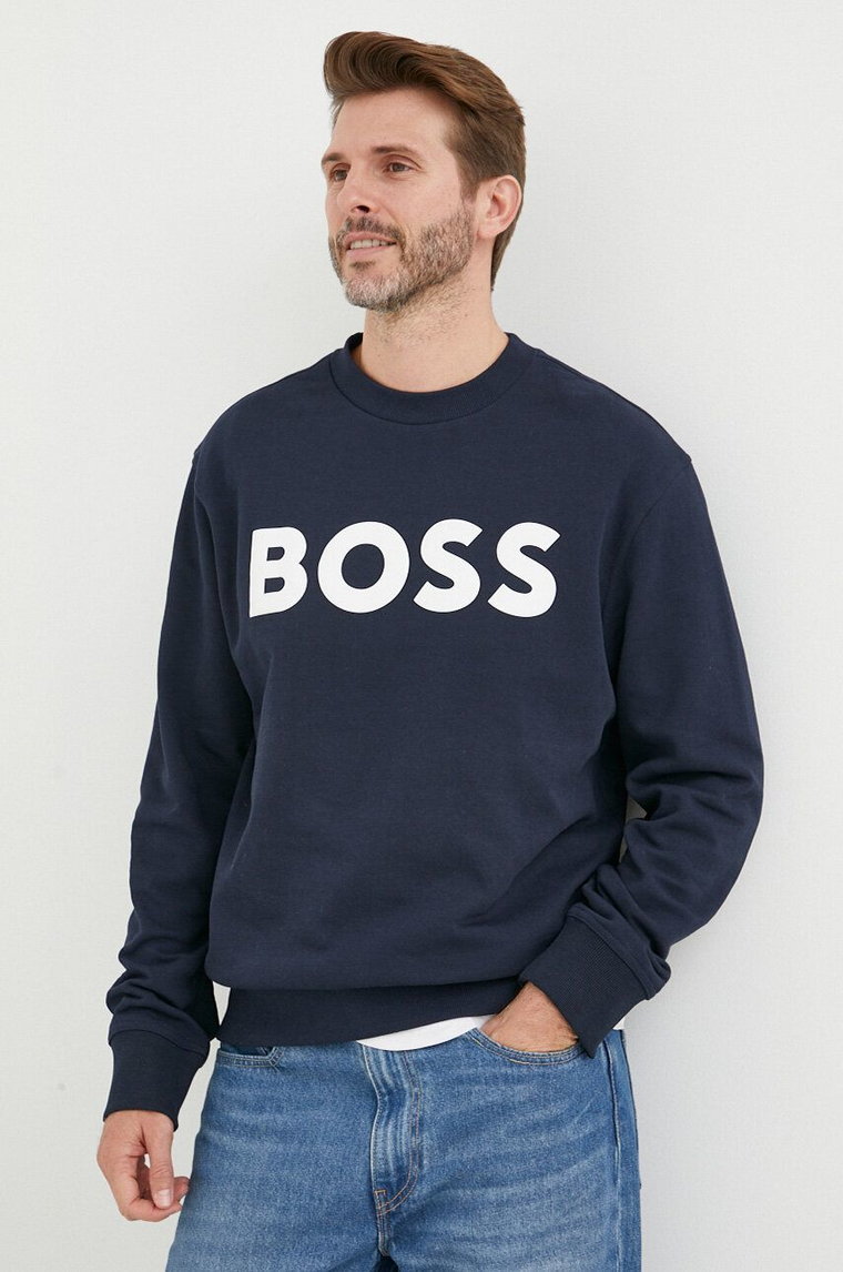 Boss Orange bluza bawełniana męska kolor granatowy z nadrukiem 50487133