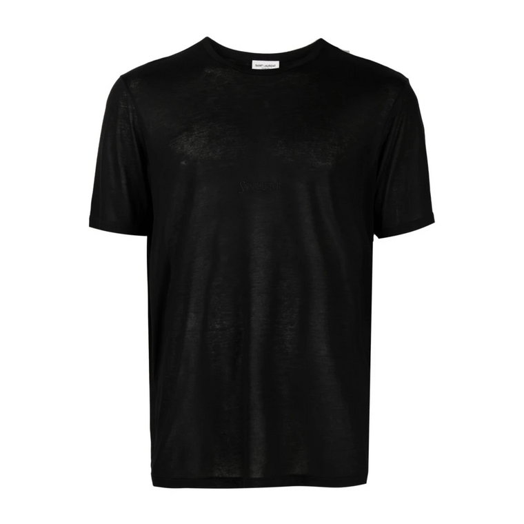 Czarna koszulka z krótkim rękawem i okrągłym dekoltem - ulepszenie Saint Laurent