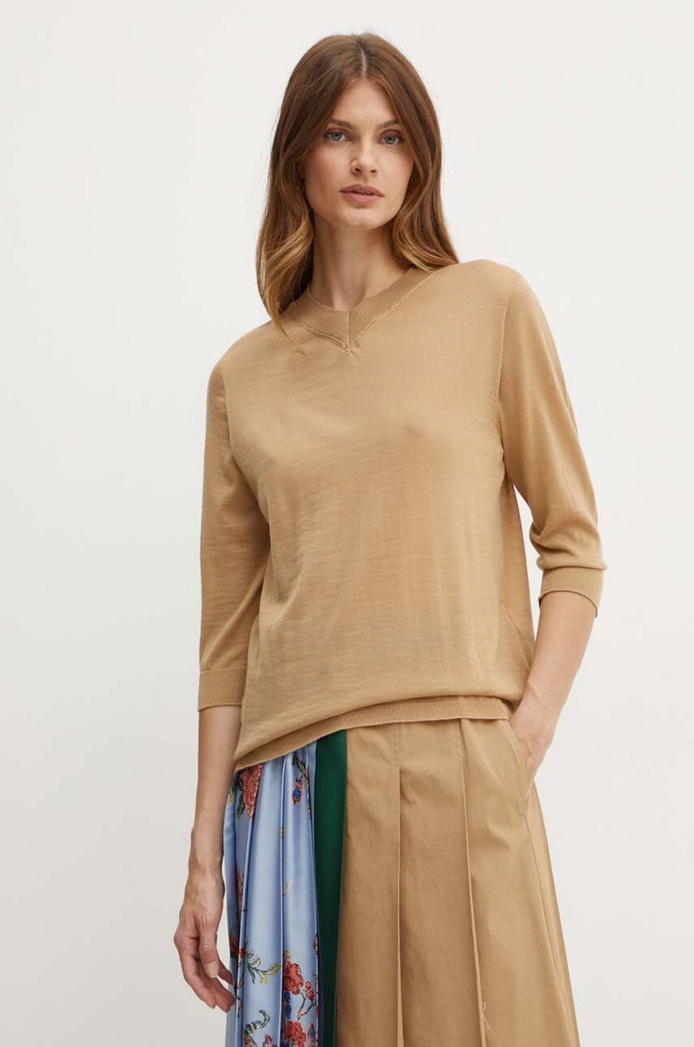 Liviana Conti sweter wełniany damski kolor brązowy lekki F4WA07