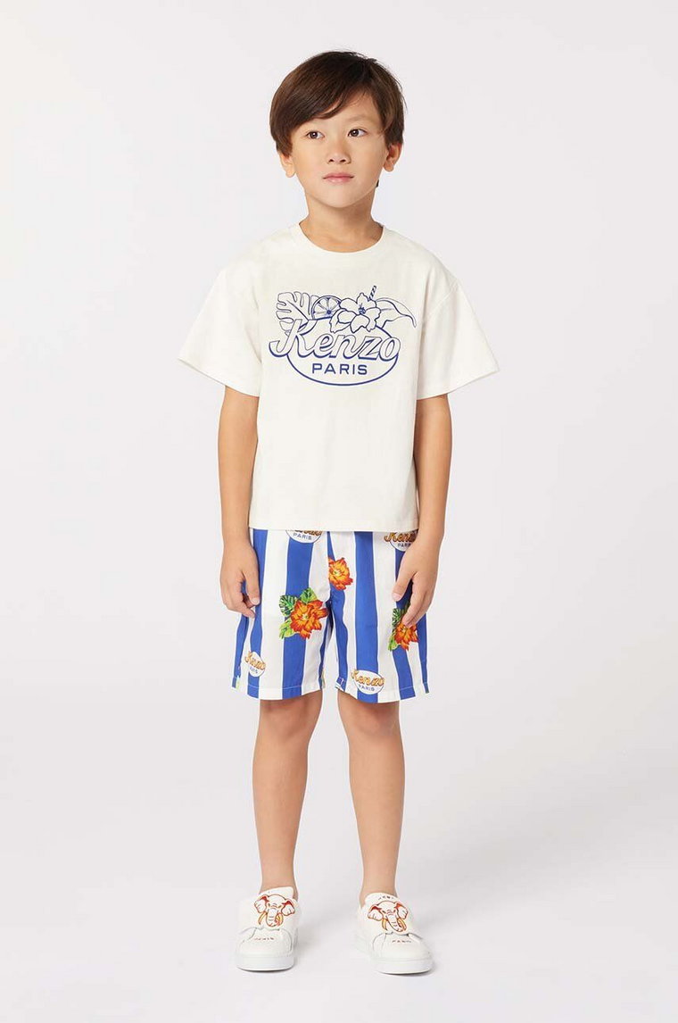 Kenzo Kids t-shirt bawełniany dziecięcy kolor beżowy z nadrukiem