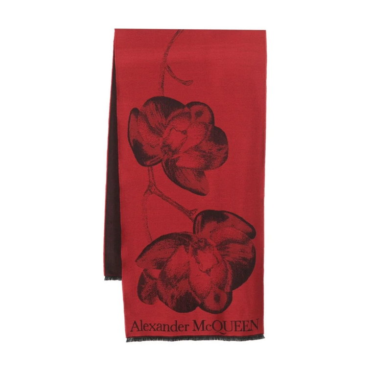 Czerwony Szal z Wzorem Intarsia-Logo i Czaszką Alexander McQueen