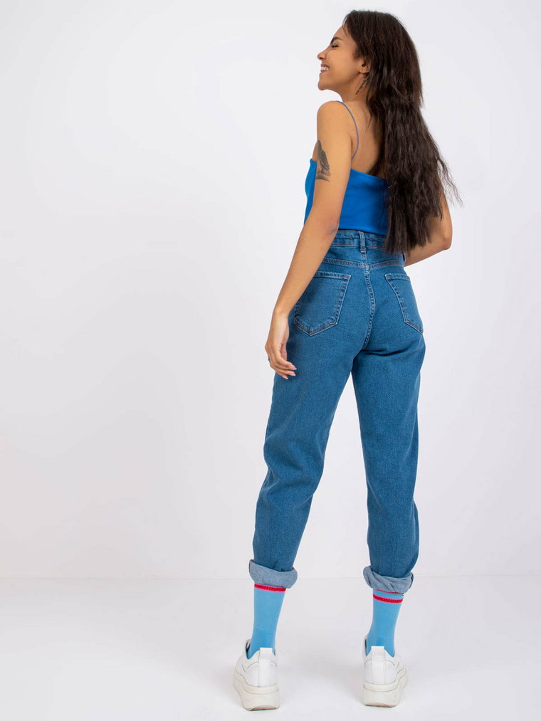 Spodnie jeans jeansowe niebieski mom guziki