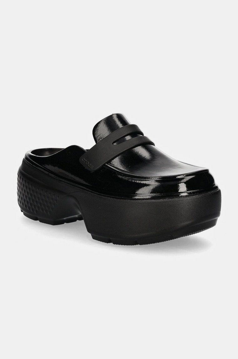 Crocs klapki Stomp High Shine Loafer Clog damskie kolor czarny na platformie 210659.001