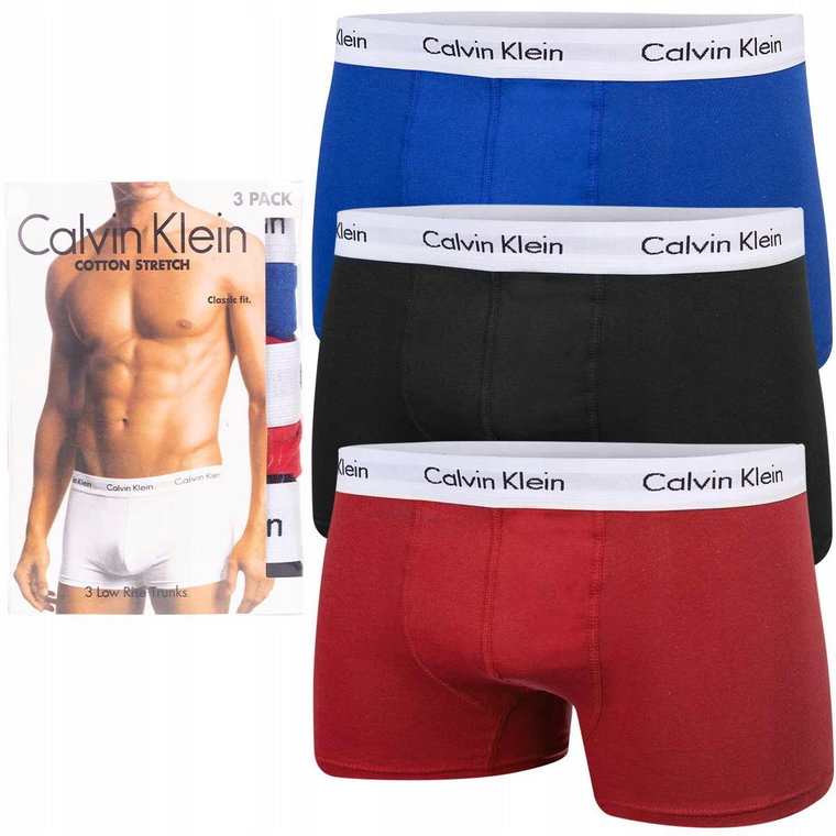 Bokserki męskie Calvin Klein majtki 3 Pary czarne/czerwone/niebieskie r.M