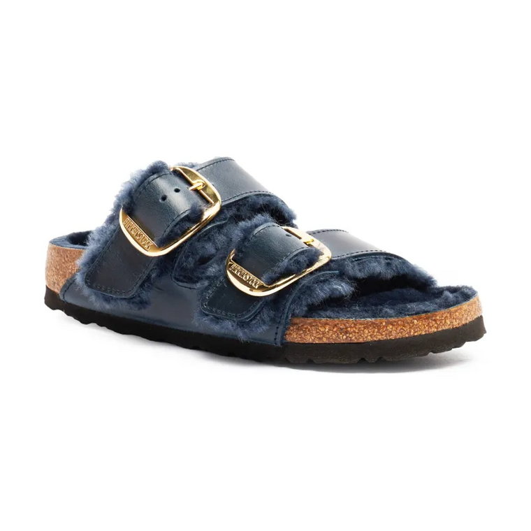 Birkenstock Skórzane klapki Arizona BB Shearling LEOI Midnight LAF | z dodatkiem wełny