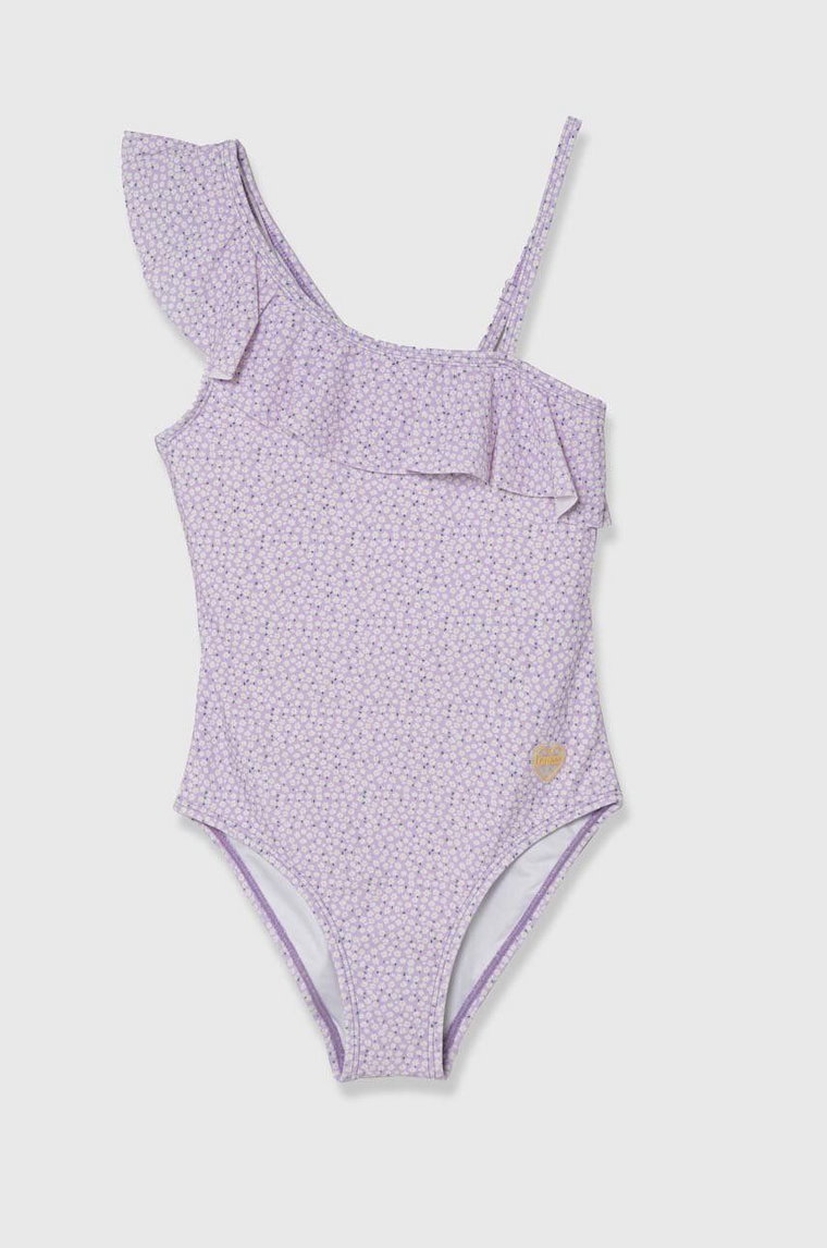 Guess jednoczęściowy strój kąpielowy dziecięcy kolor fioletowy