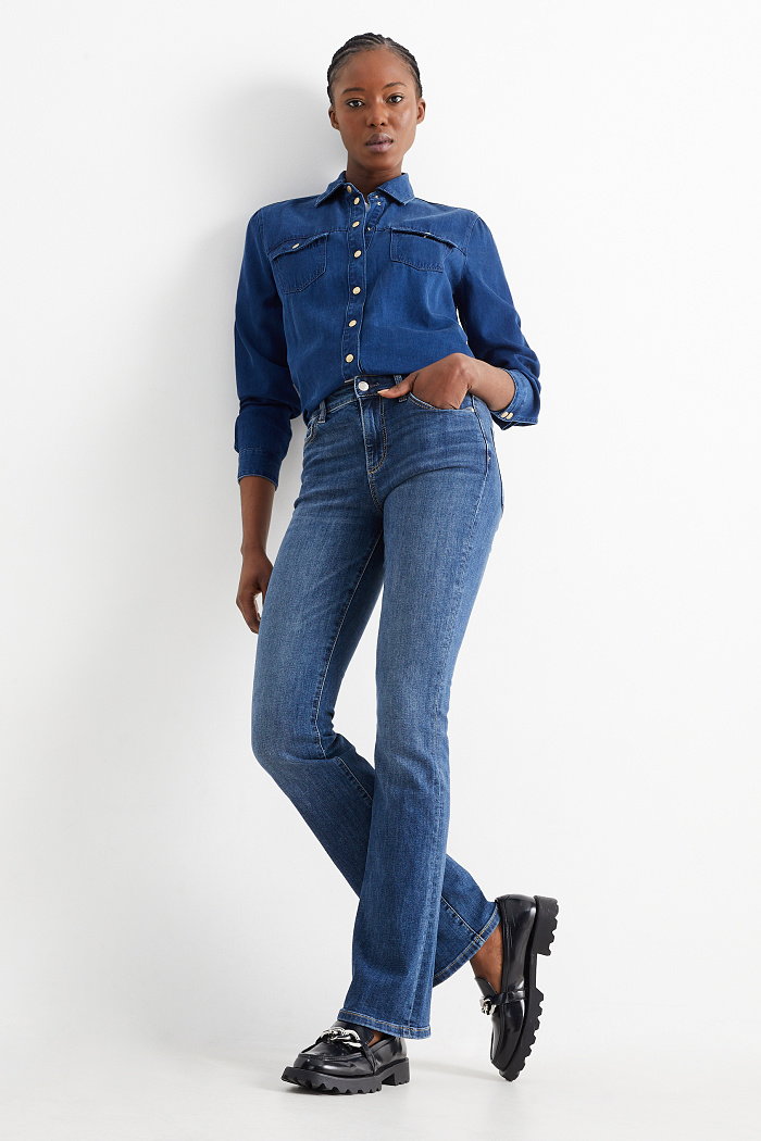 C&A Bootcut jeans-średni stan-LYCRA, Niebieski, Rozmiar: 40 długi