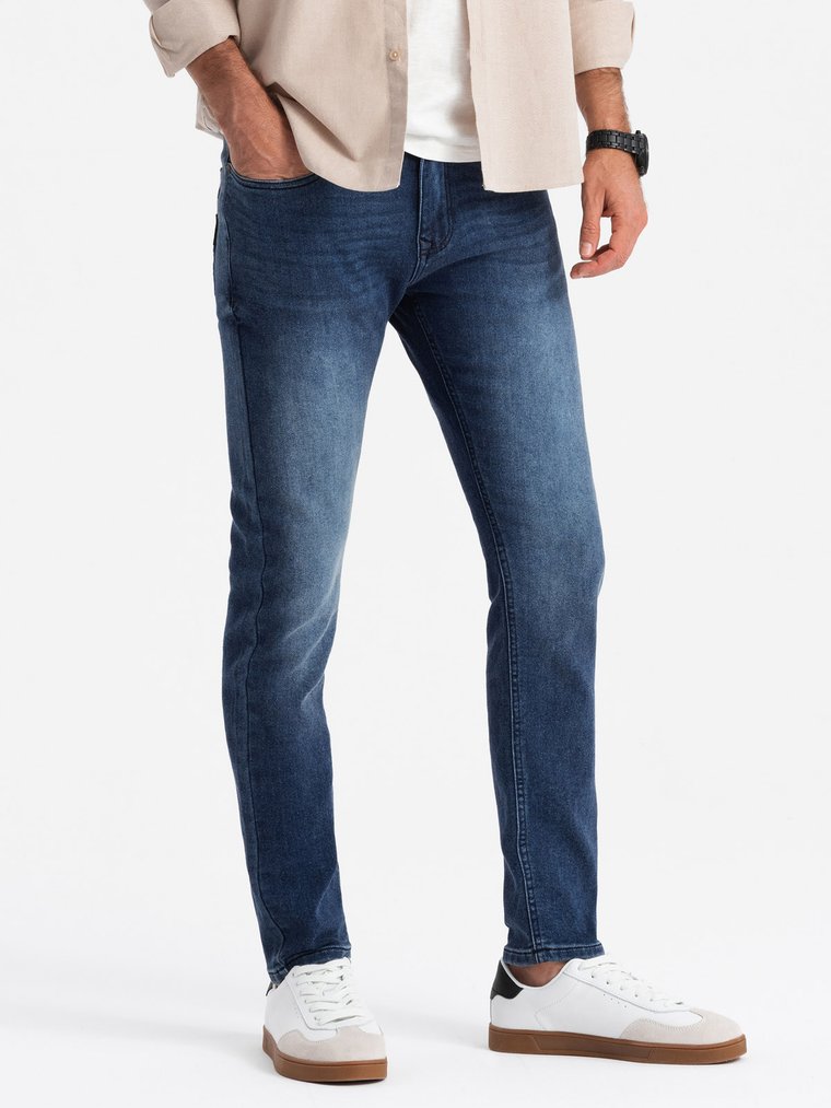 Dopasowane męskie spodnie jeansowe SLIM FIT z elastanem  niebieskie V1 OM-PADP-0214