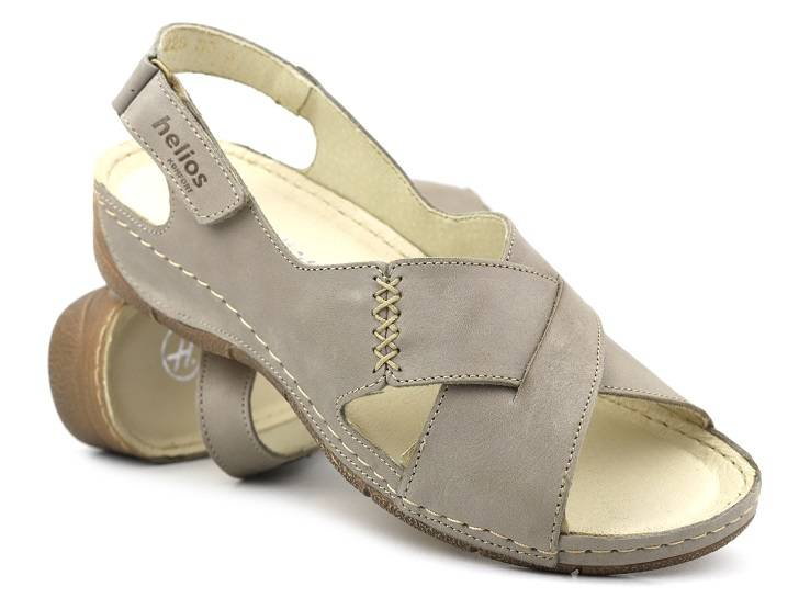 Skórzane sandały damskie - HELIOS Komfort 229-1, szare