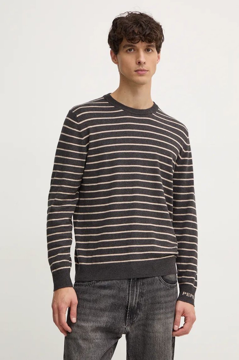 Pepe Jeans sweter z domieszką wełny NEW ANDRE STRIPES męski kolor szary lekki PM702479