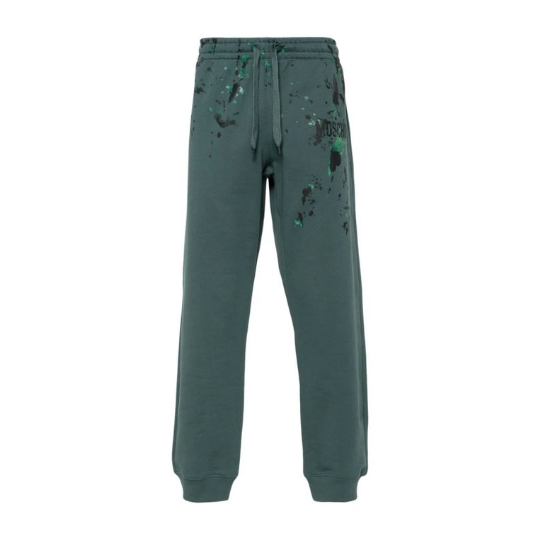 Zielone Spodnie z Plamami Farby Moschino